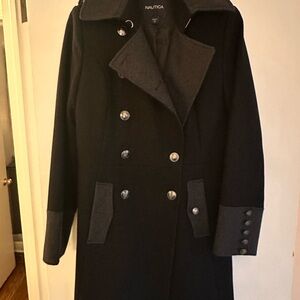 Nautica Black and Gray Double-Breasted Coat